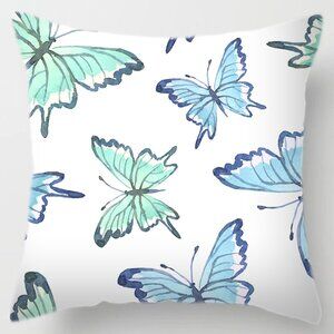 Double Sided Blue Butterflies Pillow Cover